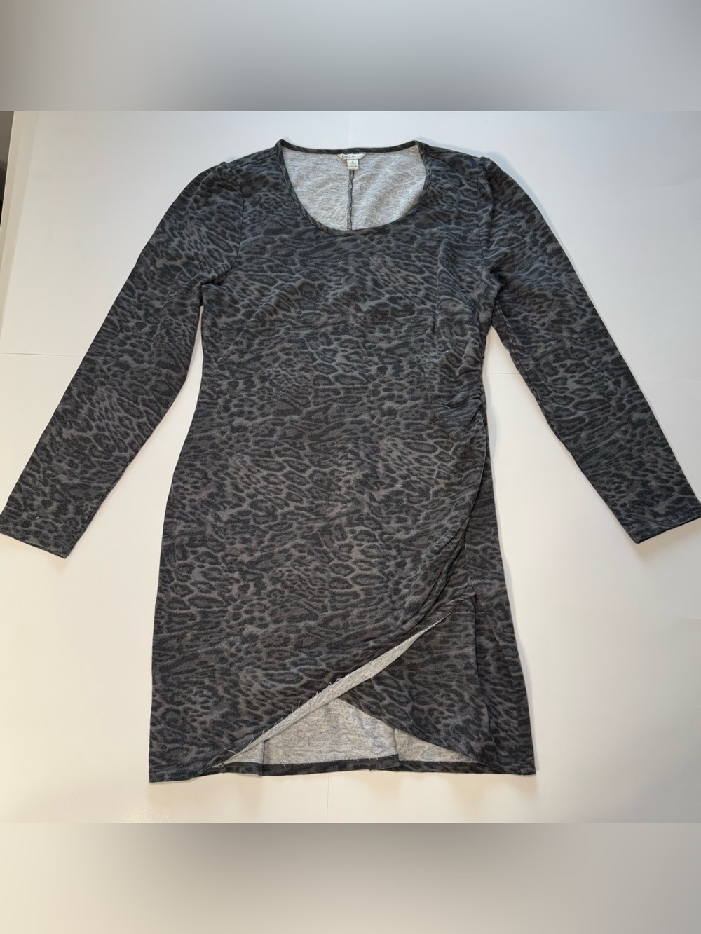 Cato Charcoal Leopard Print Long Sleeve Wrap Dress